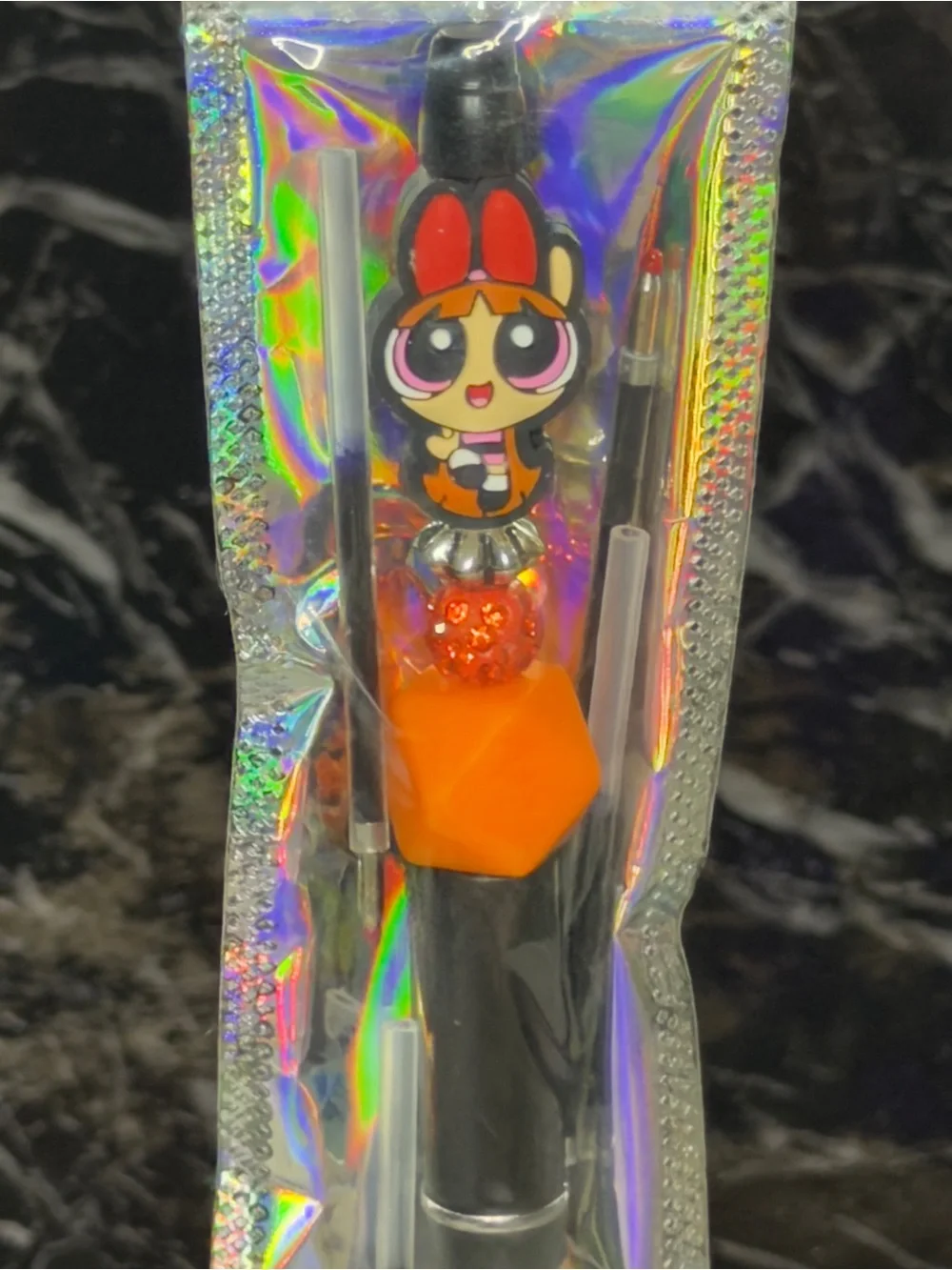 Blossom from Power puff Girls Focal Bead Pen Black & Blu Ink